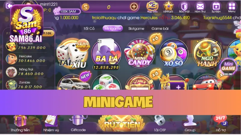 Minigame tại cổng game SAM86